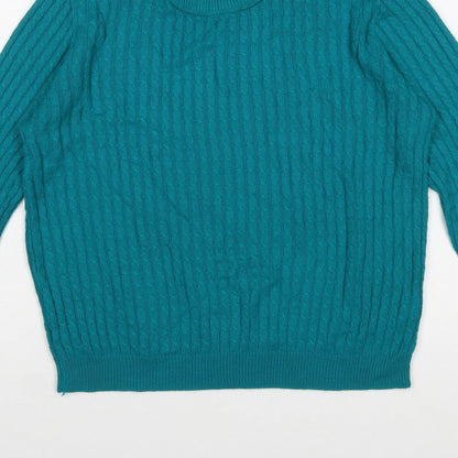 Classic Women's Green Cable-Knit Pullover Jumper M