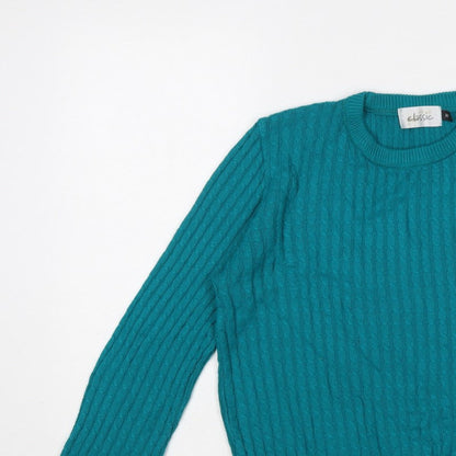 Classic Women's Green Cable-Knit Pullover Jumper M