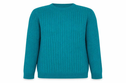 Classic Women's Green Cable-Knit Pullover Jumper M