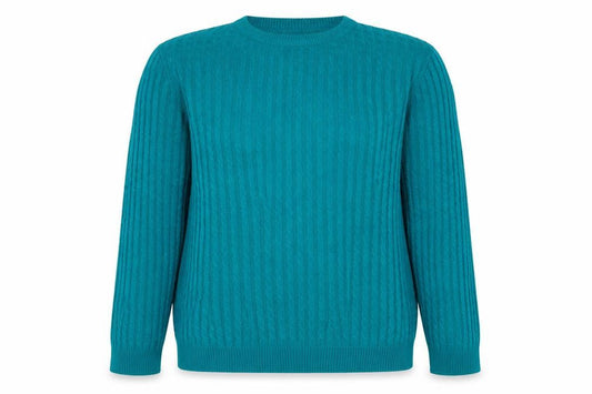 Classic Women's Green Cable-Knit Pullover Jumper M