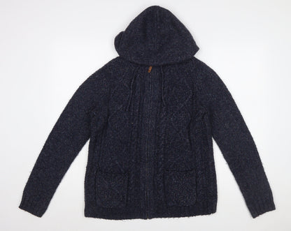 Fat Face Women's Navy Hooded Cable-Knit Full Zip Cardigan Size 12
