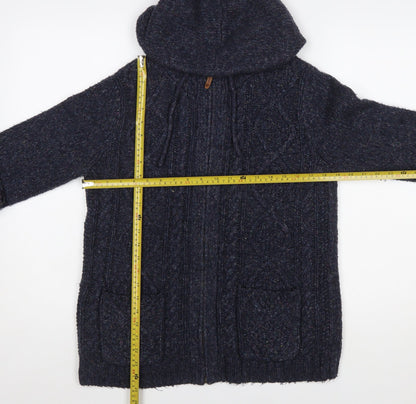 Fat Face Women's Navy Hooded Cable-Knit Full Zip Cardigan Size 12