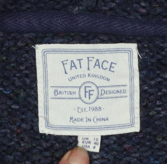 Fat Face Women's Navy Hooded Cable-Knit Full Zip Cardigan Size 12