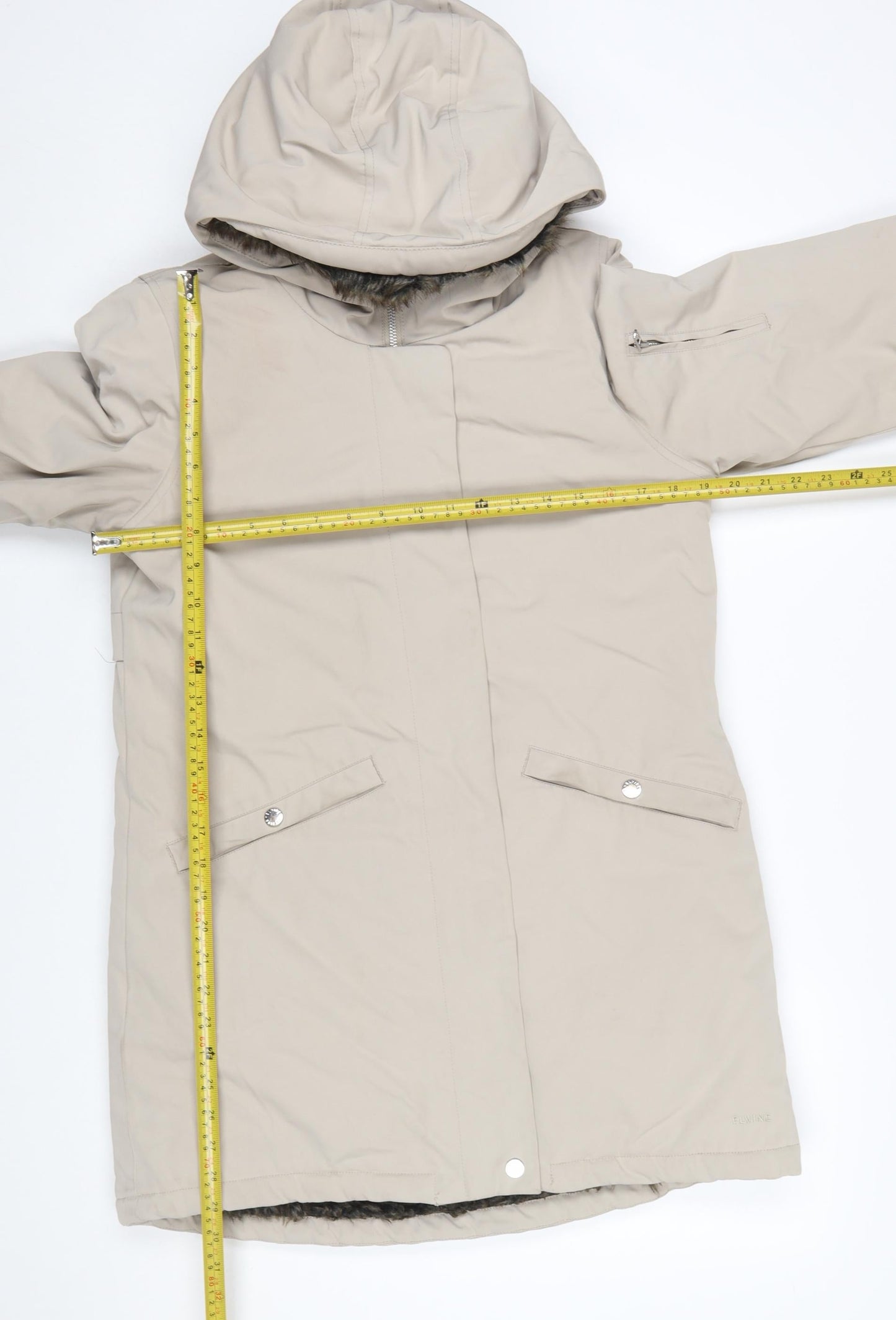 Elvine Womens Beige Long Hooded Parka Coat Size S