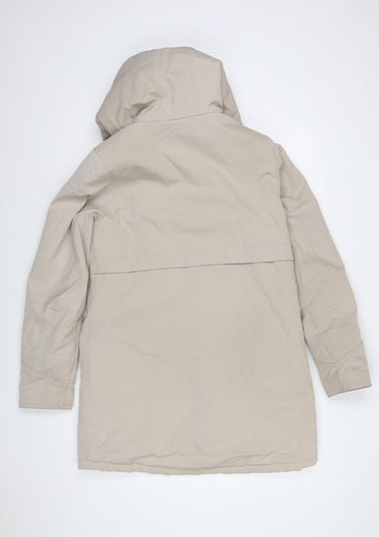 Elvine Womens Beige Long Hooded Parka Coat Size S