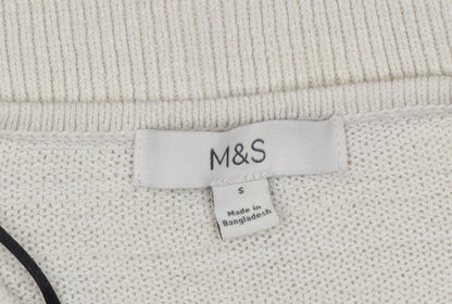 Marks and Spencer Women Ivory Cotton Blend Button Cardigan Size S