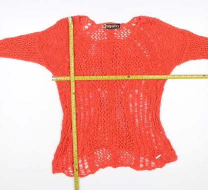 Superdry Womens Red Open Knit Cotton Jumper Size M
