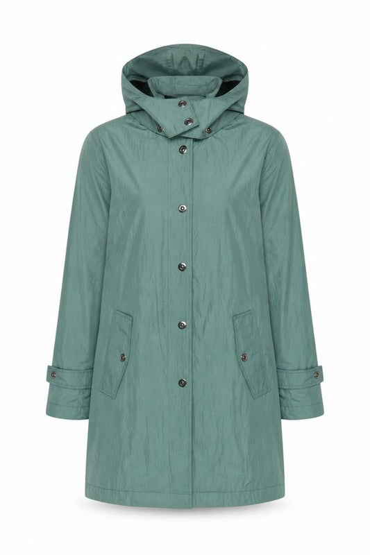 Four Seasons London Women's Green Hooded Long Rain Coat Size L