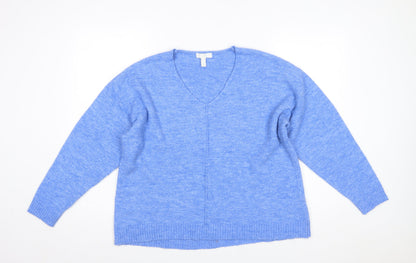H&M Women Blue V-Neck Pullover Jumper Size M Relaxed Fit Wool Blend