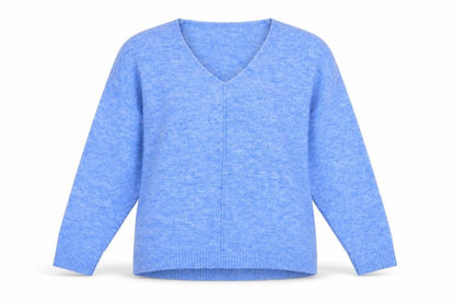 H&M Women Blue V-Neck Pullover Jumper Size M Relaxed Fit Wool Blend
