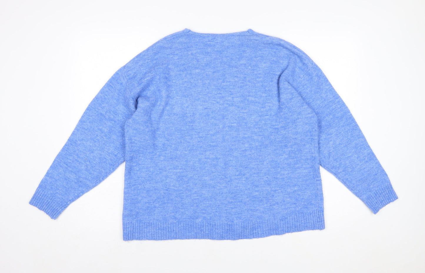 H&M Women Blue V-Neck Pullover Jumper Size M Relaxed Fit Wool Blend