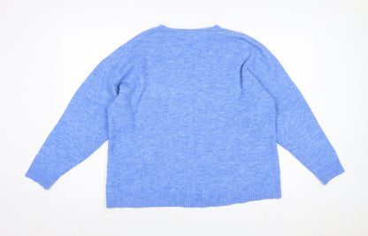 H&M Women Blue V-Neck Pullover Jumper Size M Relaxed Fit Wool Blend