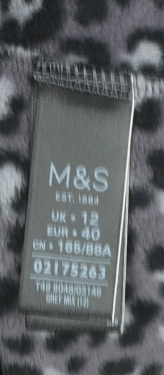 Marks and Spencer Womens Grey Animal Print Fleece Zip Jacket Size 12