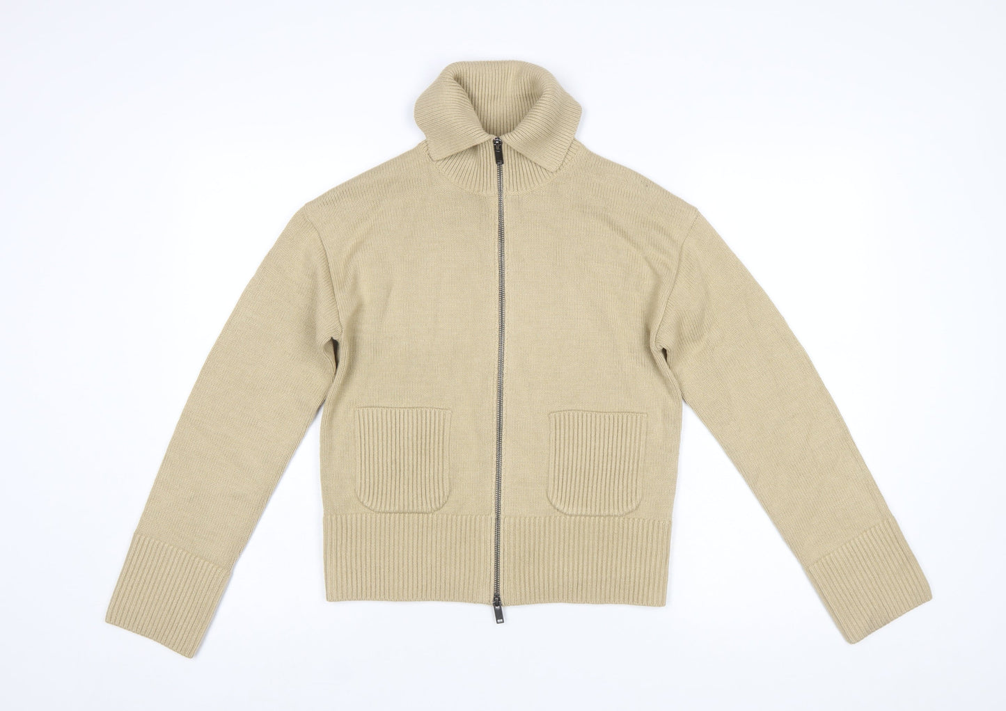 Marks and Spencer Women Beige XS Full Zip High Neck Jumper