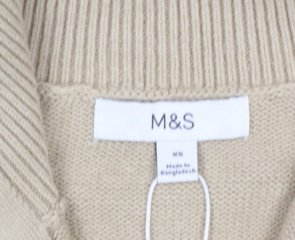 Marks and Spencer Women Beige XS Full Zip High Neck Jumper
