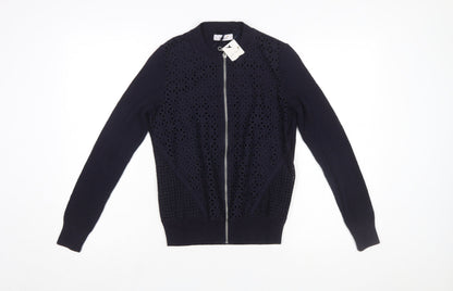 Marks and Spencer Per Una Women's Navy Blue Full Zip Cotton Jumper Size 8