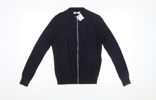Marks and Spencer Per Una Women's Navy Blue Full Zip Cotton Jumper Size 8