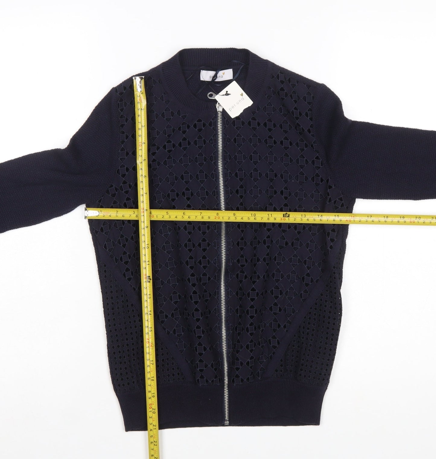 Marks and Spencer Per Una Women's Navy Blue Full Zip Cotton Jumper Size 8