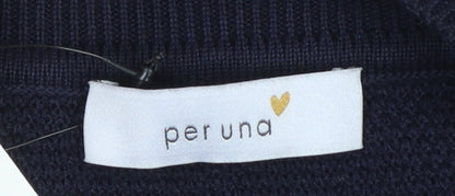 Marks and Spencer Per Una Women's Navy Blue Full Zip Cotton Jumper Size 8