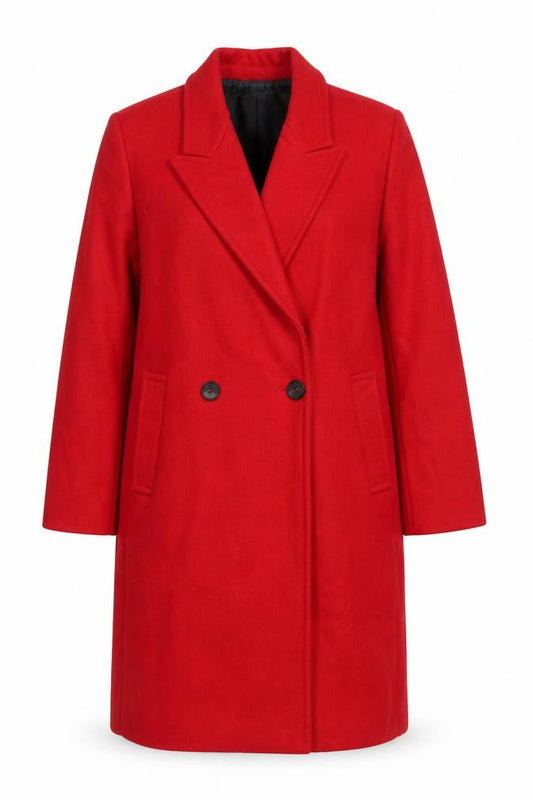 Zara Women Red Wool Blend Long Overcoat Size 12 Classic Style