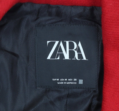 Zara Women Red Wool Blend Long Overcoat Size 12 Classic Style