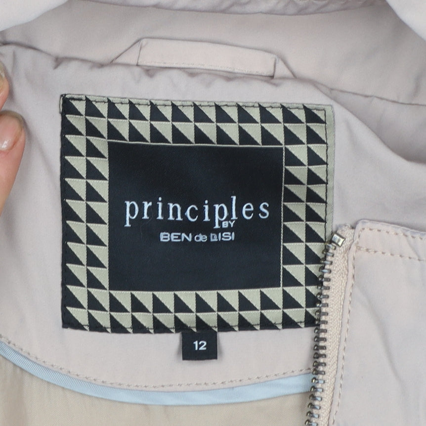 Principles by Ben de Lisi Women's Beige Parka Coat Size 12 Hooded Mid-Length