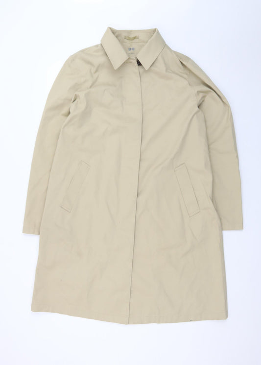 Uniqlo Women's Beige Long Trench Coat L Collared Classic Style