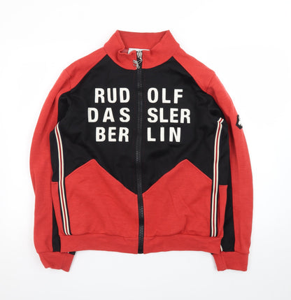 Rudolf Dassler Mens Red Black Full Zip Sweatshirt L Retro Sports Style
