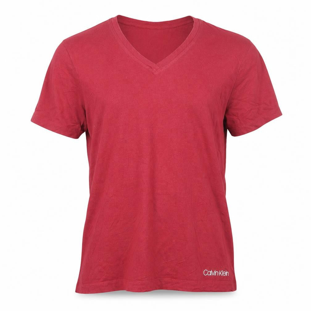 Calvin Klein Men's Red V-Neck Cotton T-Shirt L Lightweight