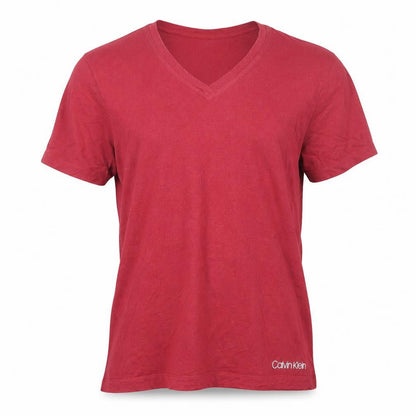 Calvin Klein Men's Red V-Neck Cotton T-Shirt L Lightweight