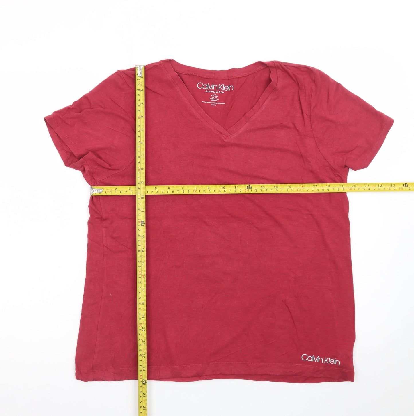 Calvin Klein Men's Red V-Neck Cotton T-Shirt L Lightweight