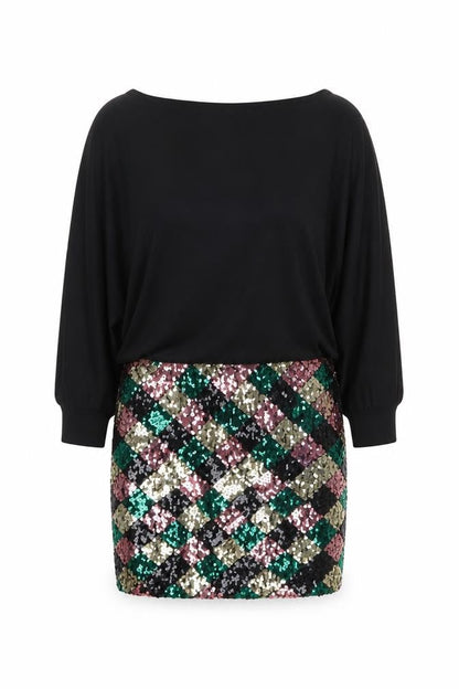 Phase Eight Women Black Sequin Geometric Bodycon Dress Size 16