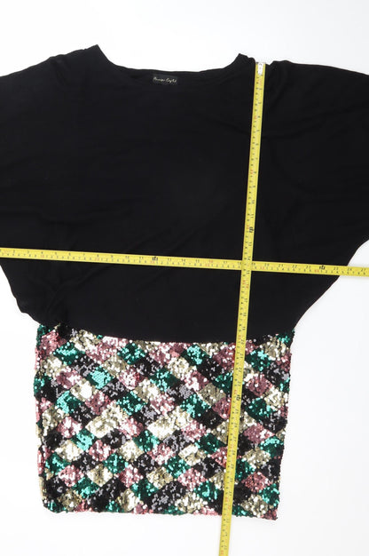 Phase Eight Women Black Sequin Geometric Bodycon Dress Size 16