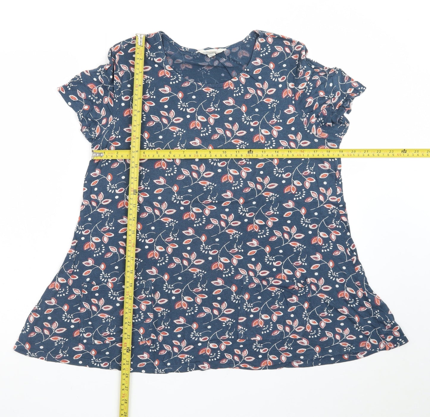 Seasalt Cornwall Womens Blue Floral Organic Cotton T-Shirt UK 12