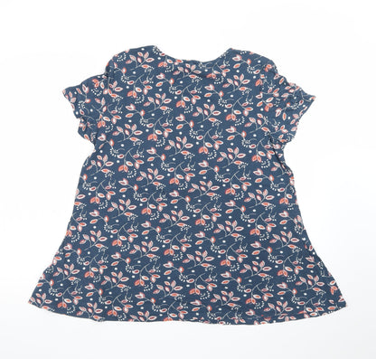 Seasalt Cornwall Womens Blue Floral Organic Cotton T-Shirt UK 12