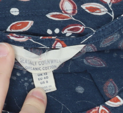 Seasalt Cornwall Womens Blue Floral Organic Cotton T-Shirt UK 12