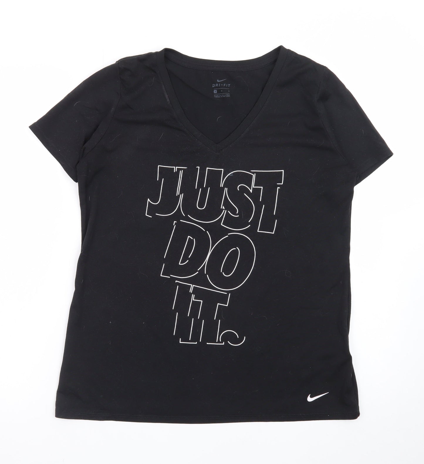 Nike Womens Black Dri-FIT V-Neck T-Shirt Size M Sports Tee