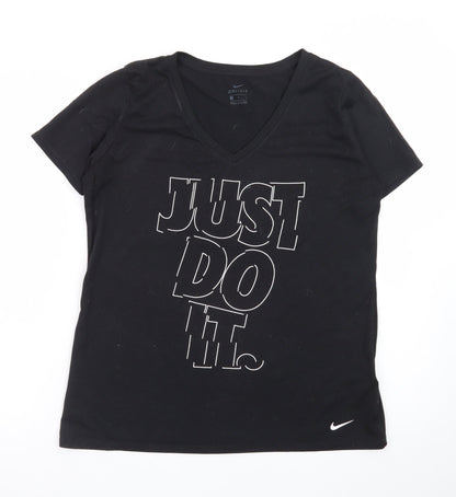 Nike Womens Black Dri-FIT V-Neck T-Shirt Size M Sports Tee