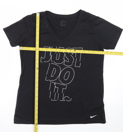 Nike Womens Black Dri-FIT V-Neck T-Shirt Size M Sports Tee