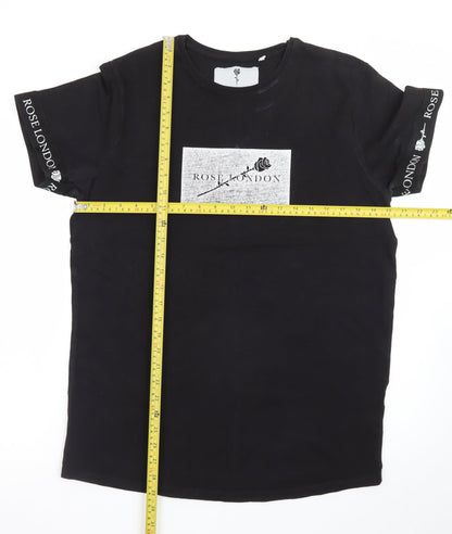 Rose London Men's Black Slim Fit Logo Graphic T-Shirt M