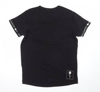 Rose London Men's Black Slim Fit Logo Graphic T-Shirt M