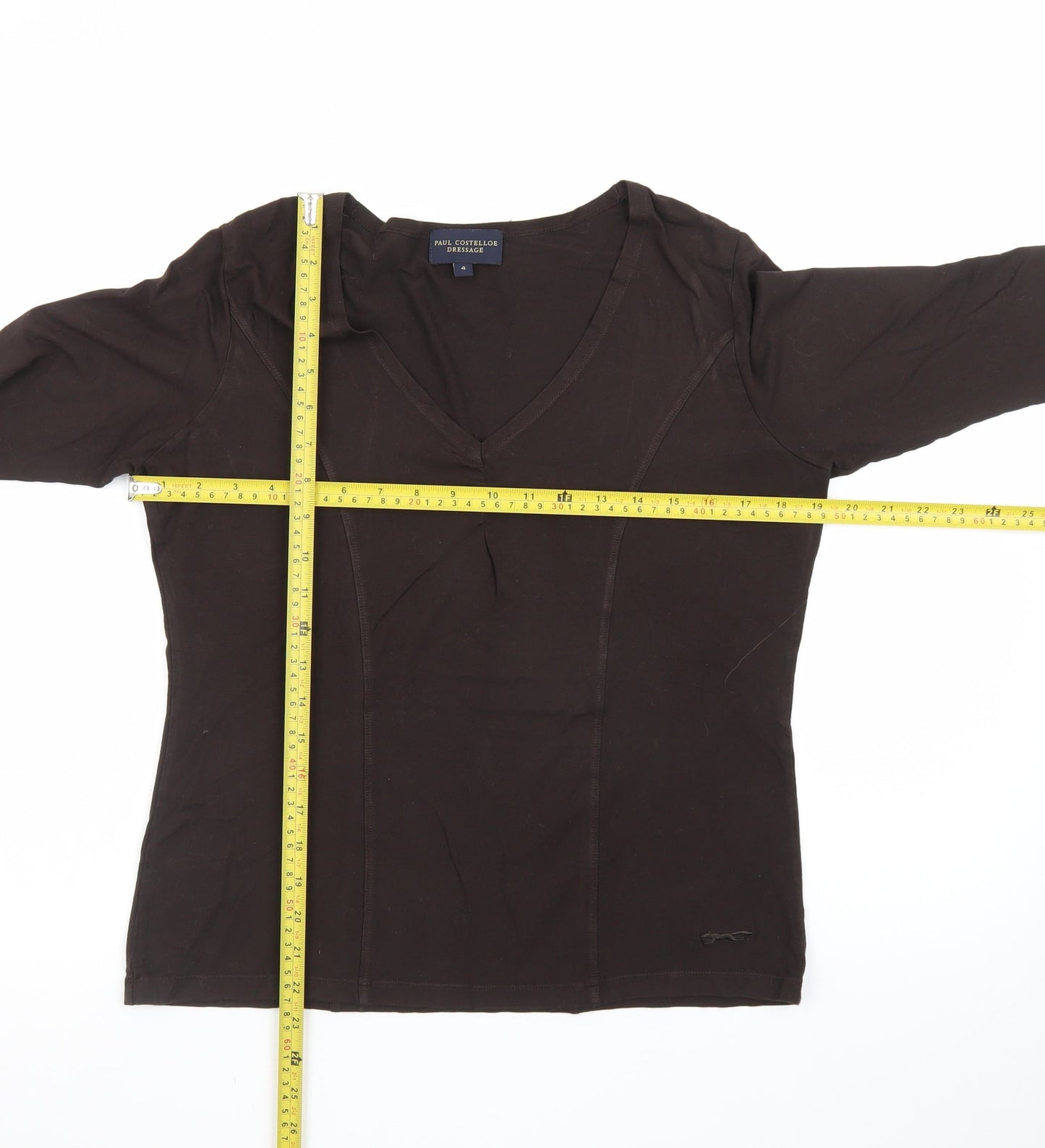 Paul Costelloe Dressage Womens Brown 3/4 Sleeve V-Neck Top Size 4