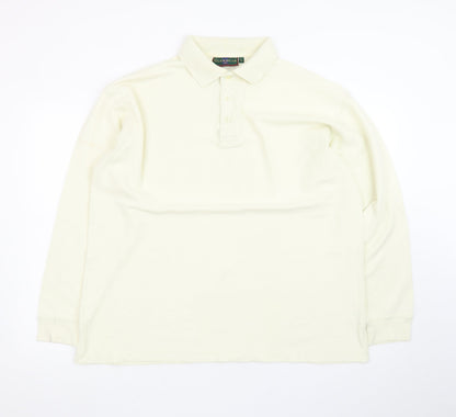 Glenmuir Men’s Ivory Long Sleeve Cotton Polo Shirt Size L