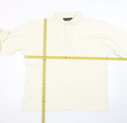 Glenmuir Men’s Ivory Long Sleeve Cotton Polo Shirt Size L