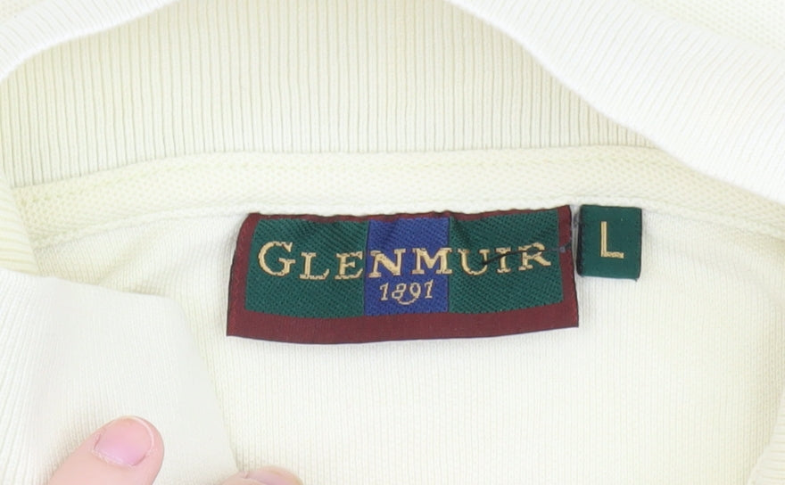Glenmuir Men’s Ivory Long Sleeve Cotton Polo Shirt Size L