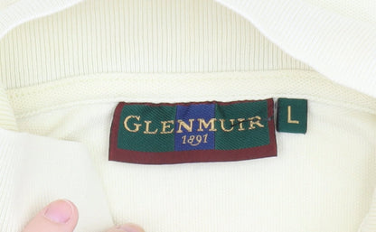 Glenmuir Men’s Ivory Long Sleeve Cotton Polo Shirt Size L