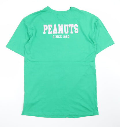 Peanuts Snoopy Men's Green Cotton Graphic T-Shirt Size S