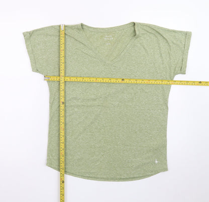 Jack Wills Women's Green V-Neck Basic Short Sleeve T-Shirt Size 10