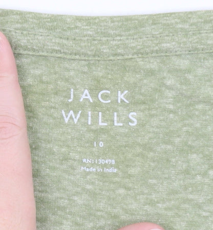 Jack Wills Women's Green V-Neck Basic Short Sleeve T-Shirt Size 10