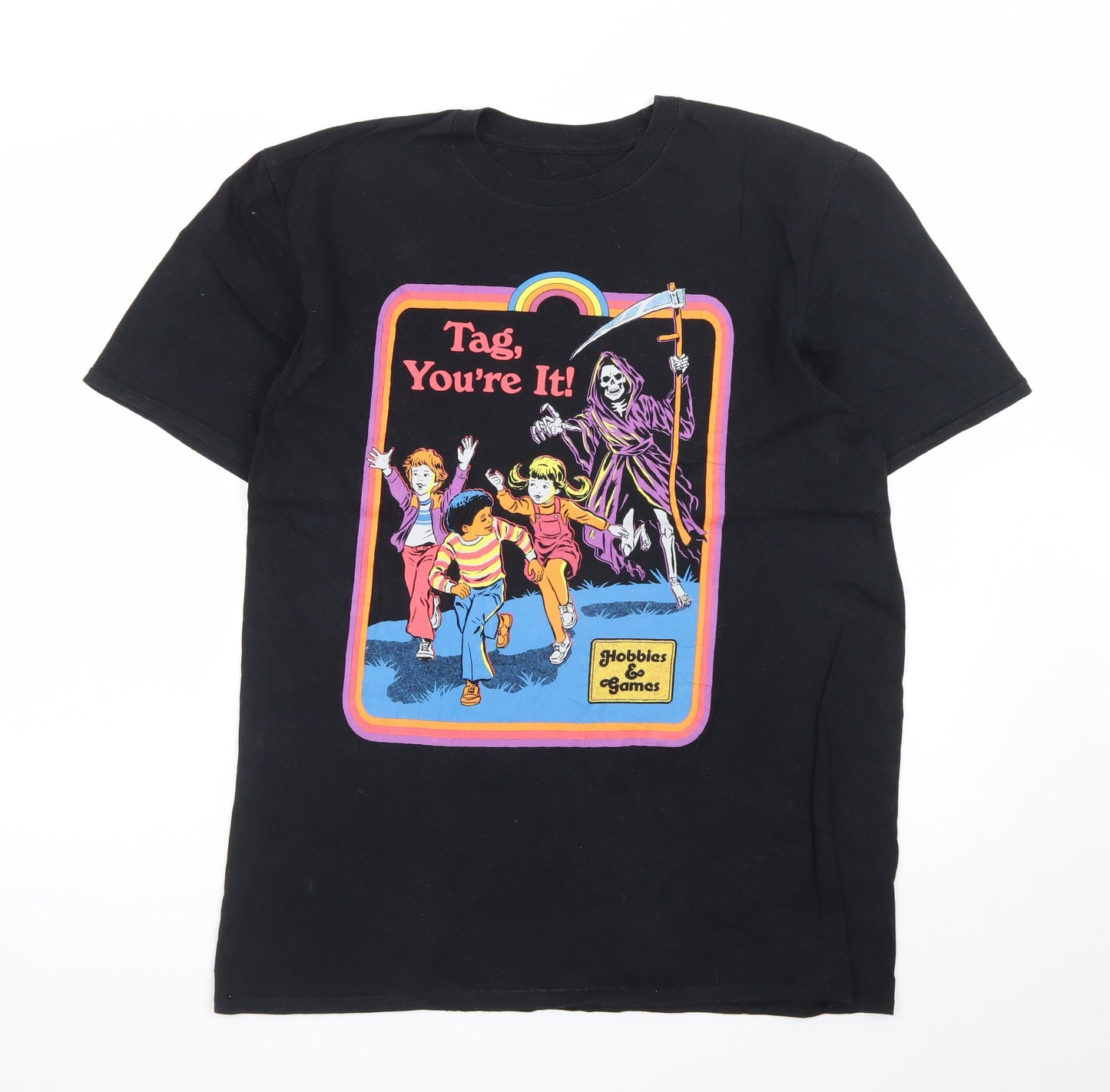 Steven Rhodes Men's Black L Funny Horror Retro Graphic T-Shirt